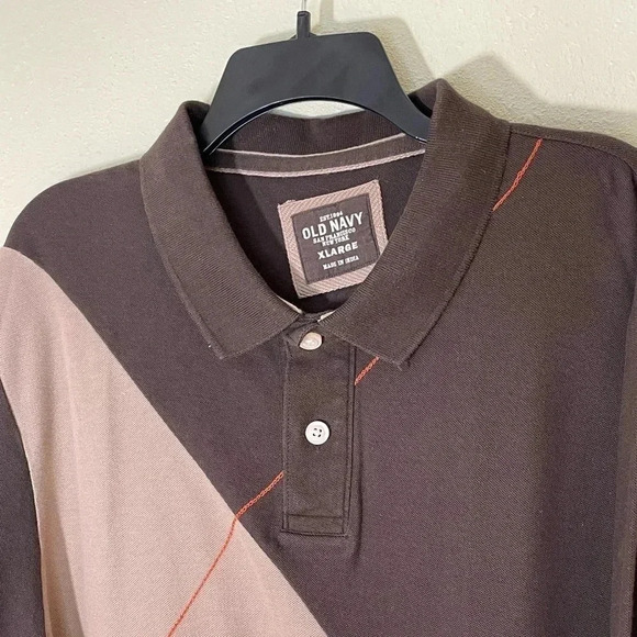 Old Navy Polo Shirt Mens Size XL Argyle Diamond Brown Beige White Y2K - Picture 3 of 10
